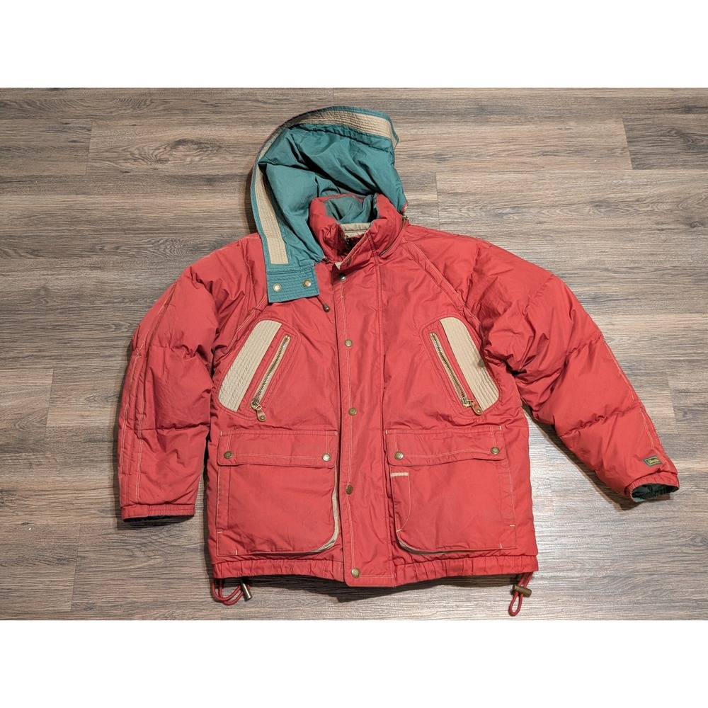 Brambilla Vintage Reversible Down Puffer Jacket Red Teal Green Hooded Mens M‎
